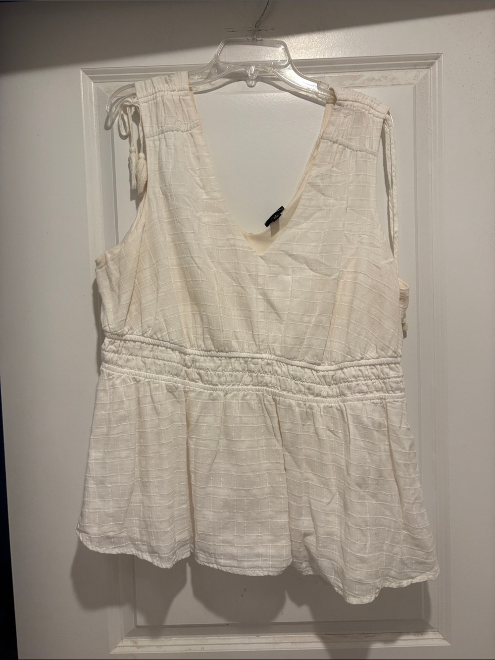 torrid Cream V-Neck Sleeveless Smocked Peplum Tank